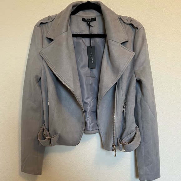 NWT Romeo & Juliet Couture Light Grey Suede Moto Jacket - Size M - Picture 3 of 11